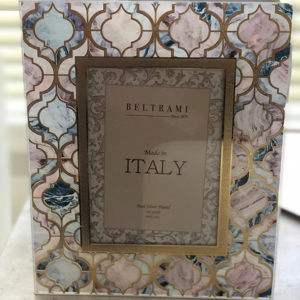 Beltrami Silver Plated Glass Photo Frame Made in Italy Floral Etching 5x7 New